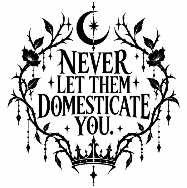 Original black-and-white artwork: Never Let Them Domesticate You.